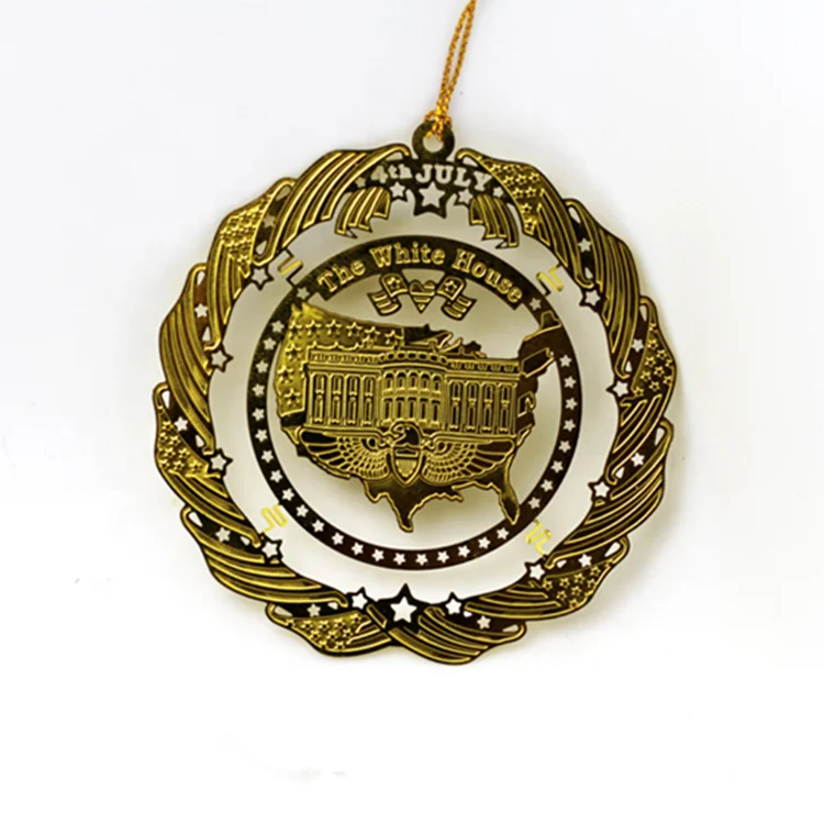 Custom Creative Diy Brass Etched Hanging Decoration Gold Engraved Souvenir Gift Metal Ornaments