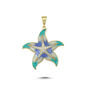 Venta al por mayor 14K oro hecho a mano circón joyería caballito de mar esmalte encanto estrella de mar collar delicado de moda mujer diamante perla regalo - Product Image 4