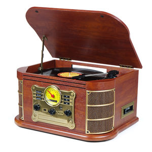 RetroTurntable <span class=keywords><strong>CD</strong></span> Cassette Bluetooth USB SD AM FM Radio Vinyle LP Tourne-disque Avec Haut-parleurs - Product Image 1