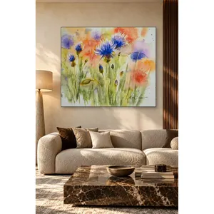 Fida Watercolor Blue Cornflowers and Poppies <b>Canvas</b> Print - Product Image 1