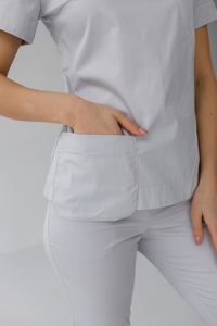 Uniformes Médicos Personalizados al por Mayor con Logotipo para Enfermería, Hospital, Doctor, Odontología, SPA, Esteticista, Traje Médico Gris para Mujer - Product Image 4