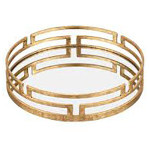 Bandejas para servir con espejo de cristal circular para decoración minimalista del hogar con asas decorativas de acabado dorado - Product Image 5