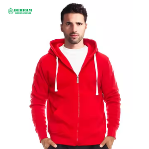 Good quality Men <b>Red</b> Hooded Zip-Up Sweatshirt Regular Fit Solid Color Casual Knitted <b>Hoodie</b> Autumn Wear Blank Plain - Product Image 3