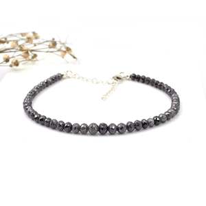 Bracelet fin gris à perles avec diamants ronds facettés de 3,5 à 4,5 mm, bracelet à billes de diamant de 3,5 à 4,5 mm - Product Image 2