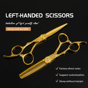 กรรไกรตัดผมสแตนเลส6นิ้วแบบมืออาชีพน้ำหนักเบาปลายแหลมสีทองด้ามจับปานกลางร้านทำผมตรง - Product Image 3