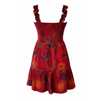 Robe de cocktail en mousseline de coton rouge à imprimé abstrait, avec volants, col cœur, coupe mini trapèze ample, tissée, à nouer, pour l'été