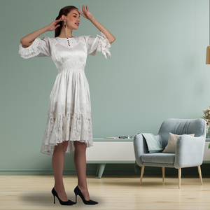 El vestido de moda más vendido con mangas con volantes y detalle de botones perfecto para la oficina de brunch o salidas Casuales - Product Image 2