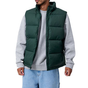 Venta caliente de encargo de los hombres de lona de la burbuja del chaleco del cuello del soporte logotipo frontal sin mangas de invierno cálido servicio del OEM - Product Image 1