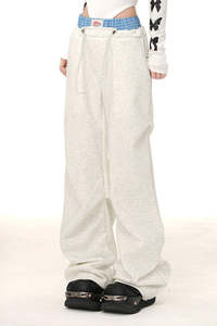 Men's <b>Elastic</b> <b>Waist</b> Double <b>Belt</b> Wide Leg Lightweight Casual Streetwear Sweatpants High Baggy Trouser Pajama Jogging - Product Image 6