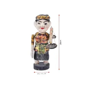Marioneta de agua de madera ecológica Jackfruit, tía que lleva 2 cestas en agujero de bambú, estilo tradicional hecho en Vietnam - Product Image 1