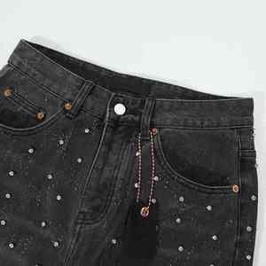 Pantalon en jean noir à strass, streetwear, coupe ample, jeans scintillants, mode homme, décontracté, jambe large, vente en gros personnalisée, pantalon à pierres - Product Image 4