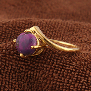 Stunning 8mm Round Shape Mohave Purple Copper <b>Turquoise</b> Stackable <b>Ring</b> Brass <b>Gold</b> Plated Prong Setting Handcrafted 8US Size <b>Ring</b> - Product Image 2