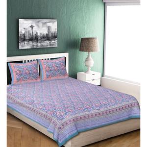 Purple 240 TC Super <b>King</b> <b>Size</b> Cotton Double Bed <b>Sheet</b> with 2 Pillow Covers Jaipuri Hand Block Print Floral Design ALDB1001 - Product Image 2