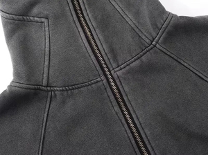 Sweats à capuche personnalisés pour hommes à fermeture éclair, manches longues, design personnalisé, style gangster, double couche, lavage à l'acide, 100% coton, capuche balaclava à fermeture éclair - Product Image 3