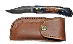 Cuchillo de hoja fija de acero de Damasco hecho a mano con Funda de cuero OEM personalizable para caza al aire libre y Camping - Product Image 2