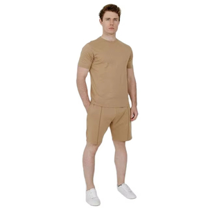 Ensemble t-shirt et short imprimés décontractés d'été pour hommes Nouveau design High Street Style Respirant Costume 2 pièces à motif uni - Product Image 4