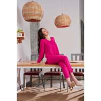 Ensemble coordonné 2 pièces pour femme, Kurta décontractée en crêpe respirant à manches longues, couleur magenta magique, avec taille ajustable, Printemps/Été