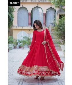 Las mujeres más hermosas usan vestidos Anarkali con bordado de secuencia Trabajo Anarkali Maxi vestido con borde de encaje Faux Blooming Dupatta - Product Image 1