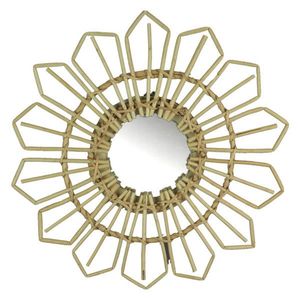 Fábrica al por mayor ratán y mimbre Sunburst flor espejo de pared, espejo colgante ratán decorativo espejo de pared para sala de estar - Product Image 1