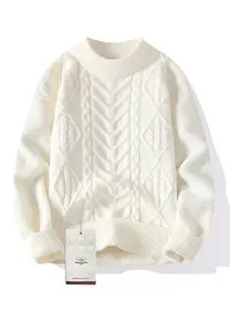 Pull-over d'hiver à logo personnalisé pour hommes, tricots à col en V respirant avec trou, col rond, coton, options de taille plus - Product Image 6