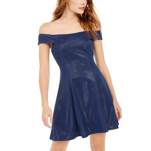 Abito Elegante Off-Shoulder Teeze Me Junior Blu Taglia XS con Decorazioni Diamantate Eco-Friendly, Lunghezza al Pavimento, Ideale per Occasioni Speciali - Product Image 1