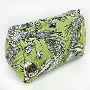 Ensemble de pochettes en coton matelassé vintage écologiques faites à la main fermeture à glissière vert imprimé jungle tropicale résistant à l'eau stockage de maquillage - Product Image 4