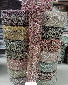 Authentic Hand Embroidered Polyester Metallic Lace Trim Beads Eco-Friendly Business Style Floral Pattern Customized Color - Product Image 1