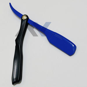 Rasoir de barbier manuel léger à lame unique en acier inoxydable, avec manche pliable en plastique bleu, style pince - Product Image 5