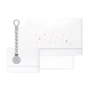 Lot de 3 draps de lit pour lit bébé avec porte-sucette, 100 % coton, technique de tissage, modèle Luna Bodoques - Product Image 1