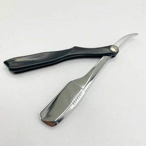 Vente en gros de rasoir de barbier manuel professionnel solide en acier inoxydable manche en plastique noir design pliable durable Aroosh - Product Image 1