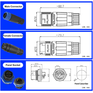 M25 2 3 3 + 9pin đẩy kéo Thông tư nối chống thấm nước cắm ổ cắm lai điện và cáp tín hiệu cho ứng dụng ngoài trời - Product Image 6