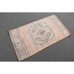 Turkish 2.2x4 ft Rug, Small Vintage Rug, <b>Brown</b> Blue Check <b>Wool</b> Rug - Product Image 4