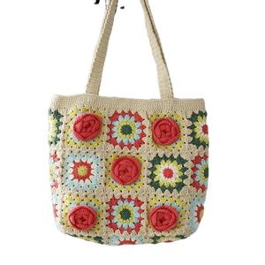 Women's <b>Sweet</b> Camellia Series Single Shoulder Hand-Woven Bag Handmade Grandmother Large Square for <b>Easter</b> Occasions Artificial - Product Image 2