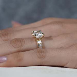 Asscher Cut <b>Diamond</b> Engagement <b>Ring</b> with Baguette <b>Diamond</b> Band-IGI Certified-<b>Diamond</b> <b>Rings</b> - Product Image 6