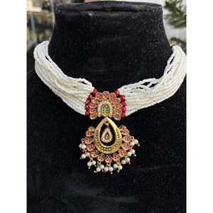 Indian Mores Rajasthani Jadau Chidmoti Choker <b>Set</b> with Pendant Traditional Gold Plated <b>Bridal</b> Party Statement <b>Jewelry</b> - Product Image 2