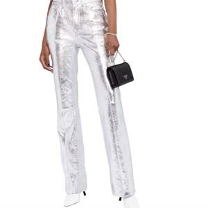 Zadig & Voltaire Metallic High Waisted <b>Trousers</b> Silver Tone Soft Goatskin Straight Leg Contemporary Fashion Luxury Pants - Product Image 3