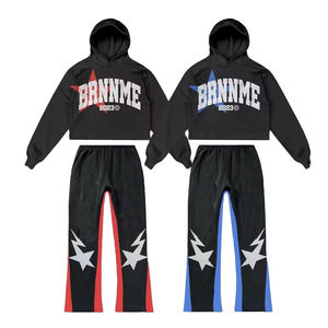 Custom Men's Acid Washed Tracksuit Flared Sweatsuit with Stacked Sweat Pants, Screen Print Design For Casual streetwear Fashion - Product Image 2