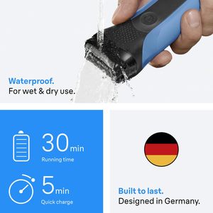 Afeitadora Eléctrica de Precisión para Hombre, Uso en Seco/Húmedo, Negra y Azul, con Enchufe de Dos Pines, Impermeable IPX7, Recortadora de Barba Lavable para Rostro - Product Image 6