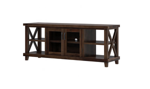 Farmhouse Style Walnut Wood Convertible <b>TV</b> <b>Stand</b> with Glass Doors Modern Design for Living Room - Product Image 5