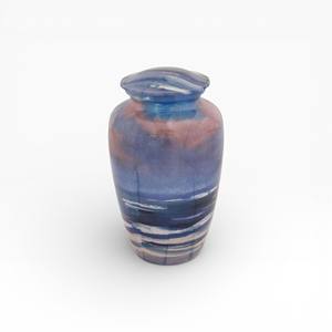 Urna Funeraria con Acabado de Mármol Azul Real, Banda Floral Plateada en la Tapa Decorativa y Diseño Conmemorativo Elegante - Product Image 3