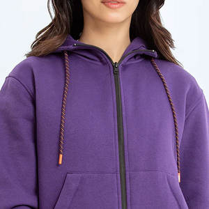 Sudaderas con capucha de lana de algodón para mujer de color morado Sudadera con capucha con cremallera Lisa para mujer Sudaderas con capucha de moda de algodón más vendidas para mujer - Product Image 5