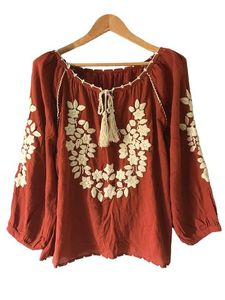 Blusa bordada mexicana de estilo bohemio para mujer, blusa de rayón de verano, transpirable, de secado rápido, 100%, algodón orgánico, patrón Floral - Product Image 3