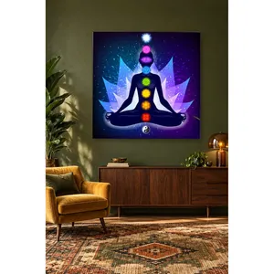 ภาพพิมพ์บนผ้าใบดอกบัวเรืองแสงสีฟ้าฟิดาและจักระหยินหยาง - Product Image 4