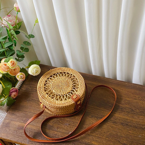 Elegant and Durable <b>Wicker</b> round Cross <b>Bags</b> for Fashion-Conscious Women Made in Viet Nam Floral Style - Product Image 5