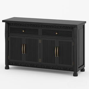 Buffet de luxe rustique en teck massif, armoire de rangement, fabrication artisanale, rangement pour vin noir, tiroirs, quincaillerie en laiton, cuisine antique - Product Image 1