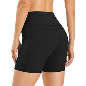 Pantalon de yoga taille haute pour femme avec poches Contrôle du ventre Short de course d'entraînement athlétique non transparent Motif solide - Product Image 5