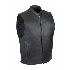 Gilet en cuir PU de haute qualité pour hommes, vêtements d'hiver respirants avec fermeture éclair, style décontracté, motif solide avec logo à l'avant, au prix de gros - Product Image 1