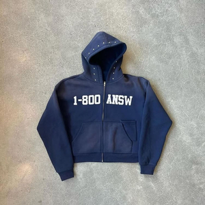 Sudadera con capucha y cremallera para hombre con logotipo personalizado, lavada con ácido, contraste, Rosa degradado, diamantes de imitación - Product Image 6