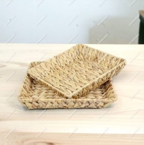 Handmade สี่เหลี่ยมผืนผ้าผักตบชวาธรรมชาติบ้านตะกร้าเก็บตารางและตกแต่ง Pantry ชั้นวางอาหารถาด - Product Image 2