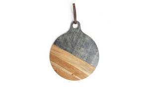 Planche à découper ronde en bois et marbre blanc de qualité supérieure, aspect simple et élégant, polie à la main - Product Image 2
